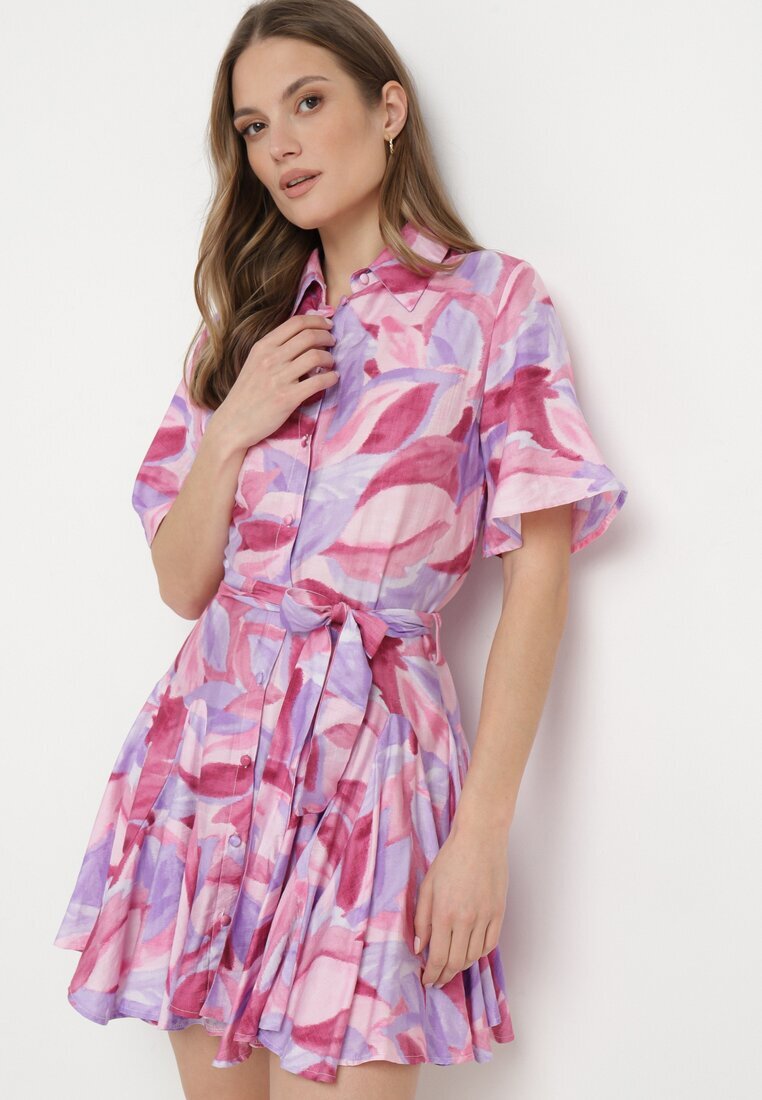 retro & icone Rochie Violet-Roz Cloche cu Volane și Curea Aquamar