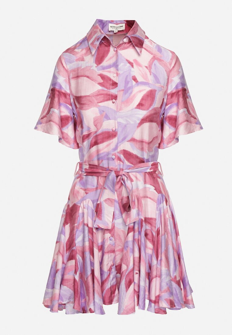 retro & icone Rochie Violet-Roz Cloche cu Volane și Curea Aquamar