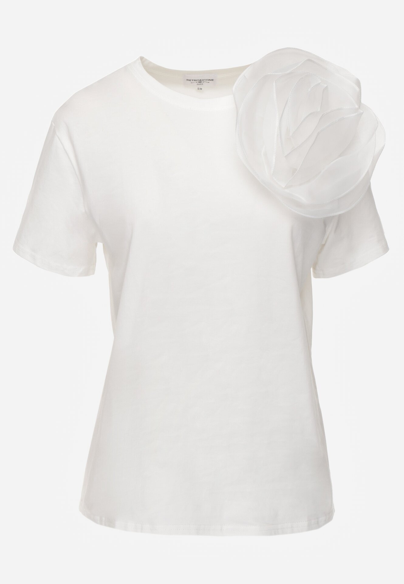retro & icone Tricou cu mânecă scurtă Alb și aplicație în formă de floare Nestairis