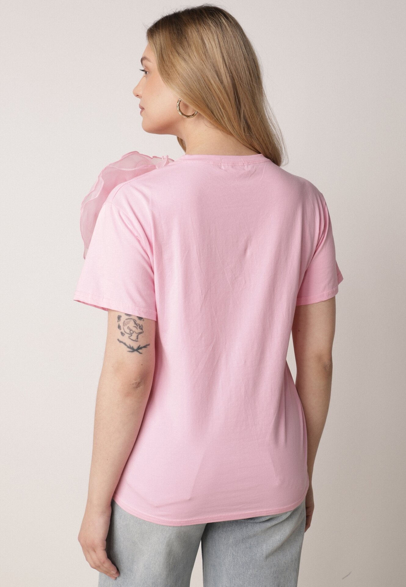 retro & icone Tricou cu mânecă scurtă Roz și aplicație în formă de floare Nestairis