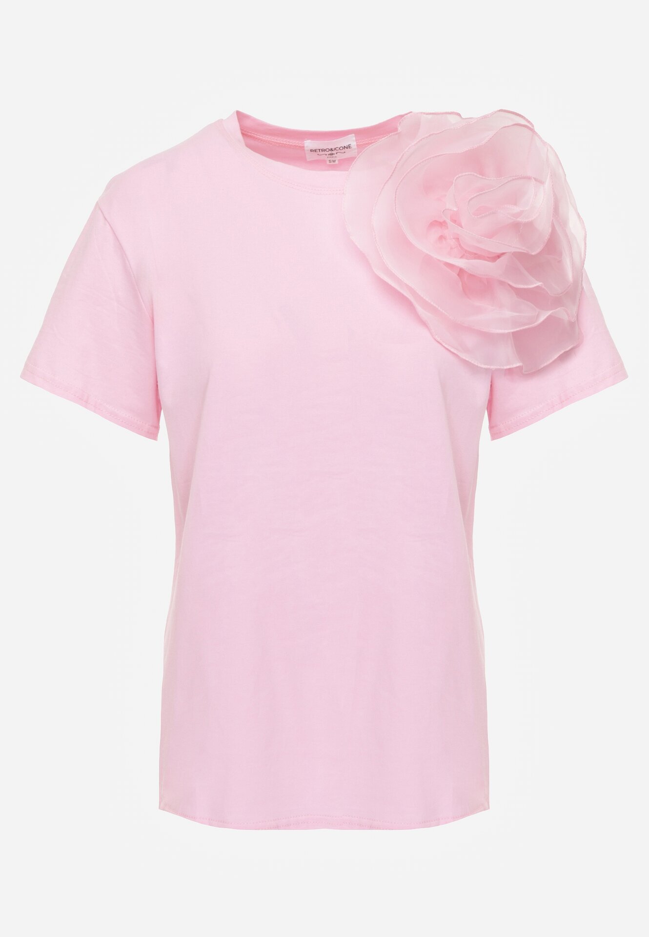 retro & icone Tricou cu mânecă scurtă Roz și aplicație în formă de floare Nestairis
