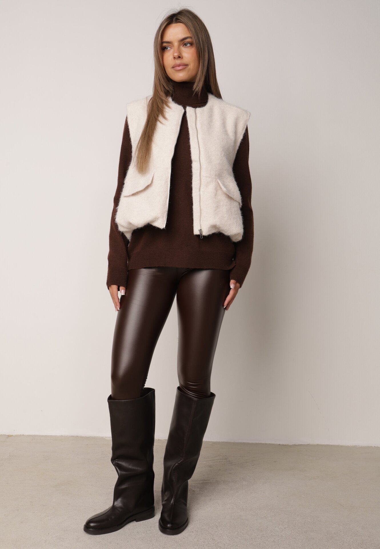 retro & icone Vestă Casual în Stil Boucle pentru Iarnă cu Buzunare Naatoka Bej