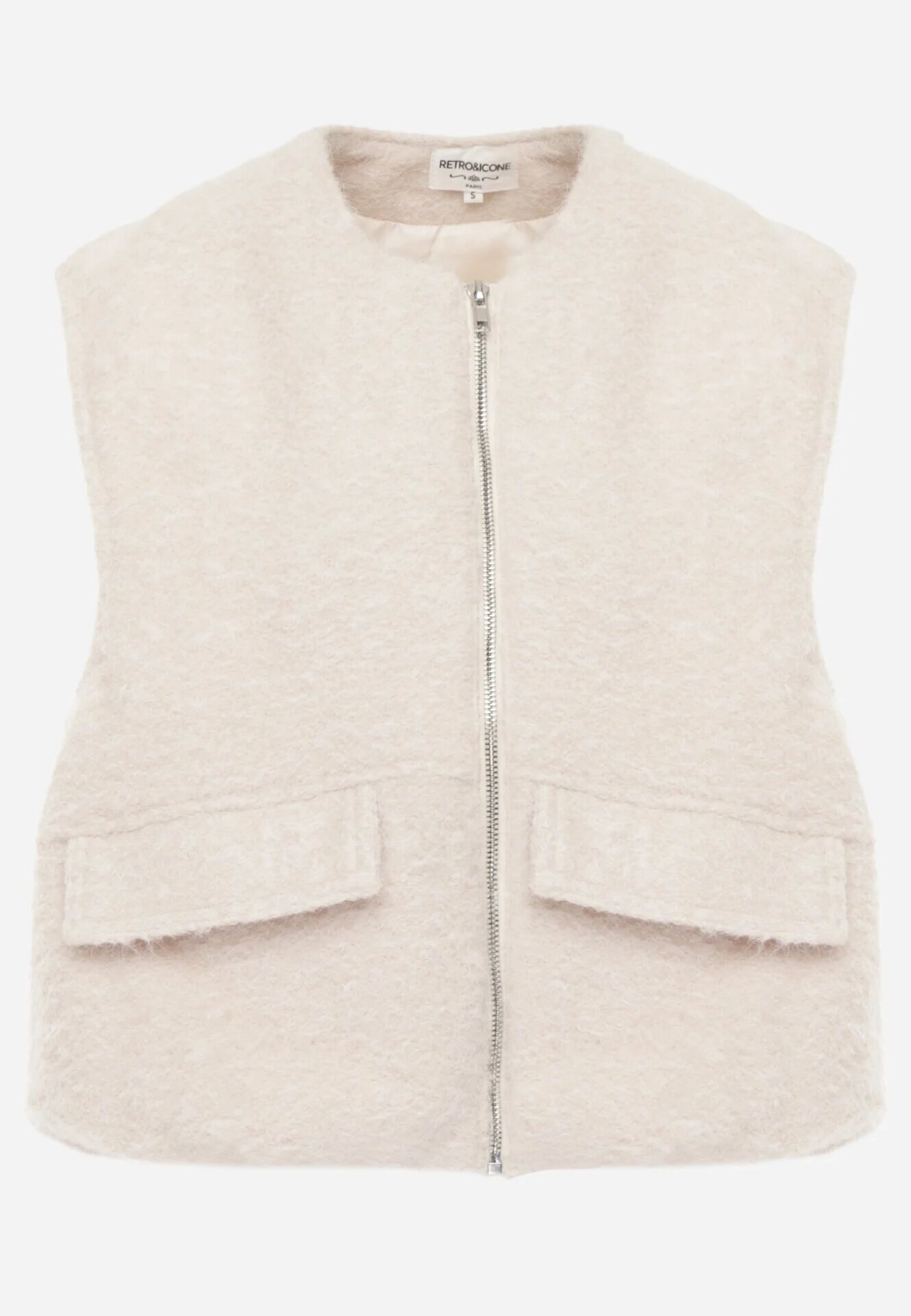 retro & icone Vestă Casual în Stil Boucle pentru Iarnă cu Buzunare Naatoka Bej