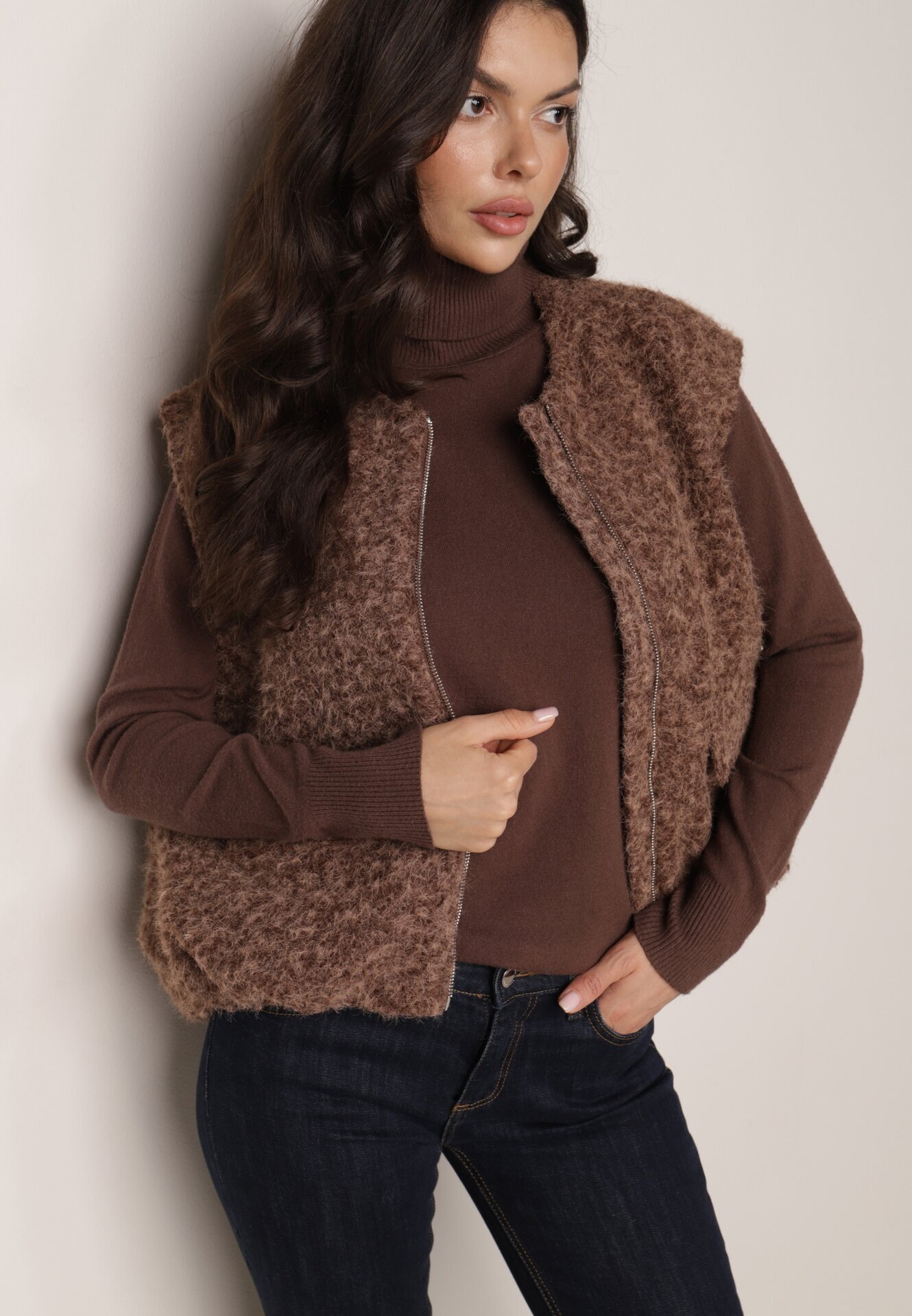 retro & icone Vestă Casual în Stil Boucle pentru Iarnă cu Buzunare Naatoka Maro