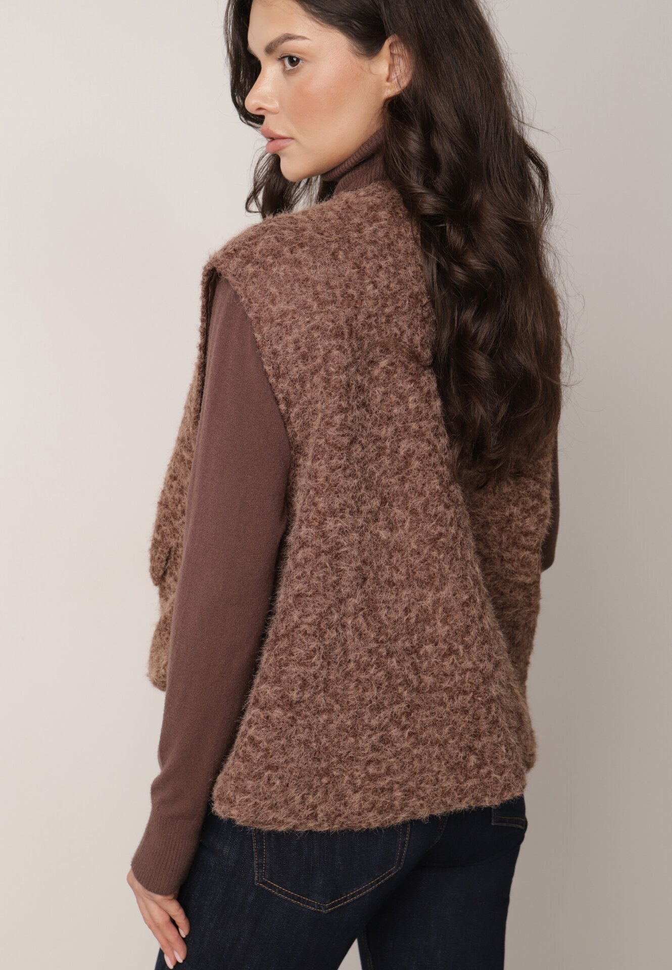 retro & icone Vestă Casual în Stil Boucle pentru Iarnă cu Buzunare Naatoka Maro