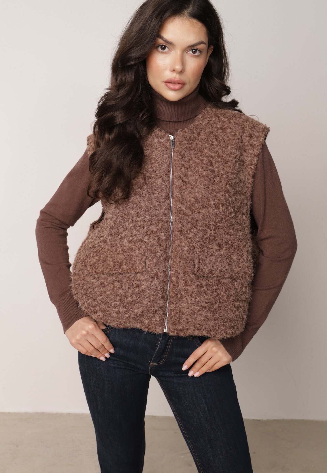 retro & icone Vestă Casual în Stil Boucle pentru Iarnă cu Buzunare Naatoka Maro