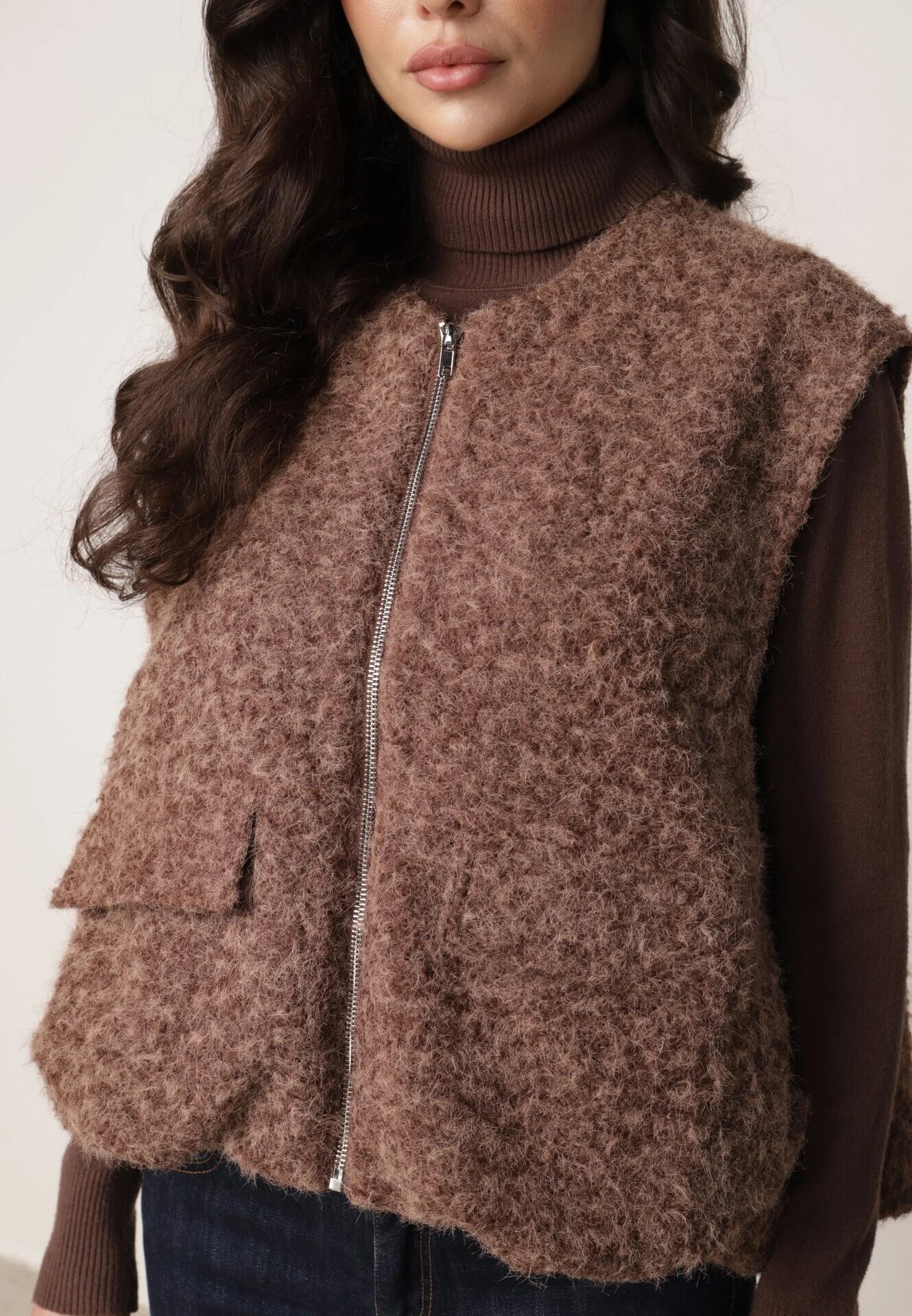 retro & icone Vestă Casual în Stil Boucle pentru Iarnă cu Buzunare Naatoka Maro