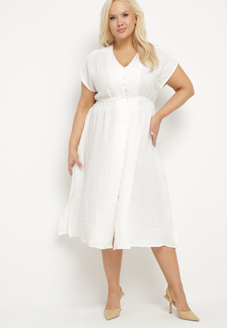  Rochie Albă De in Cu croi evazat Cu elastic în talie Ageronna