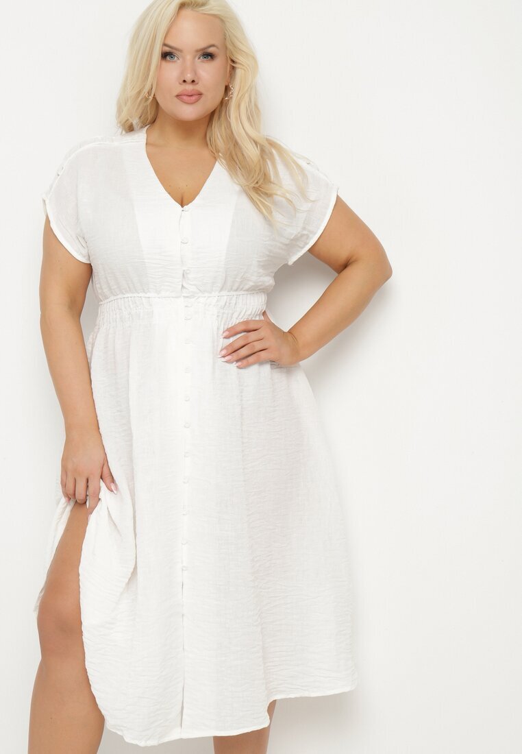  Rochie Albă De in Cu croi evazat Cu elastic în talie Ageronna