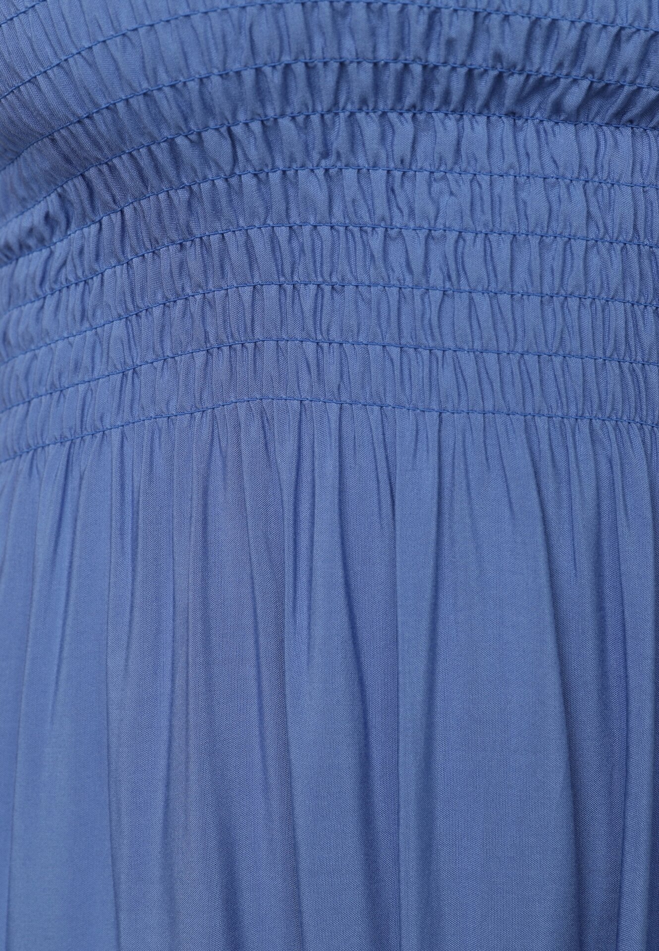  Rochie Albastră Evazată din Bumbac cu Elastic în Talie cu Bretele Gelfea
