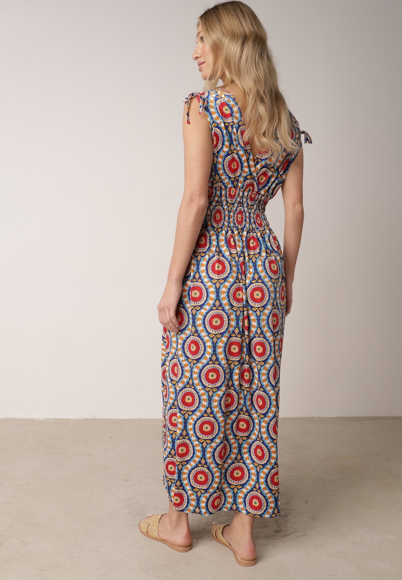  Rochie Albastru-Roșie Cloche Maxi cu elastic în talie Branna