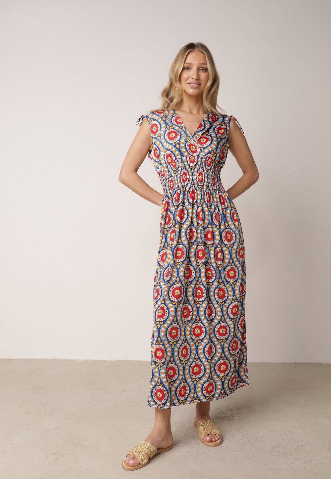  Rochie Albastru-Roșie Cloche Maxi cu elastic în talie Branna