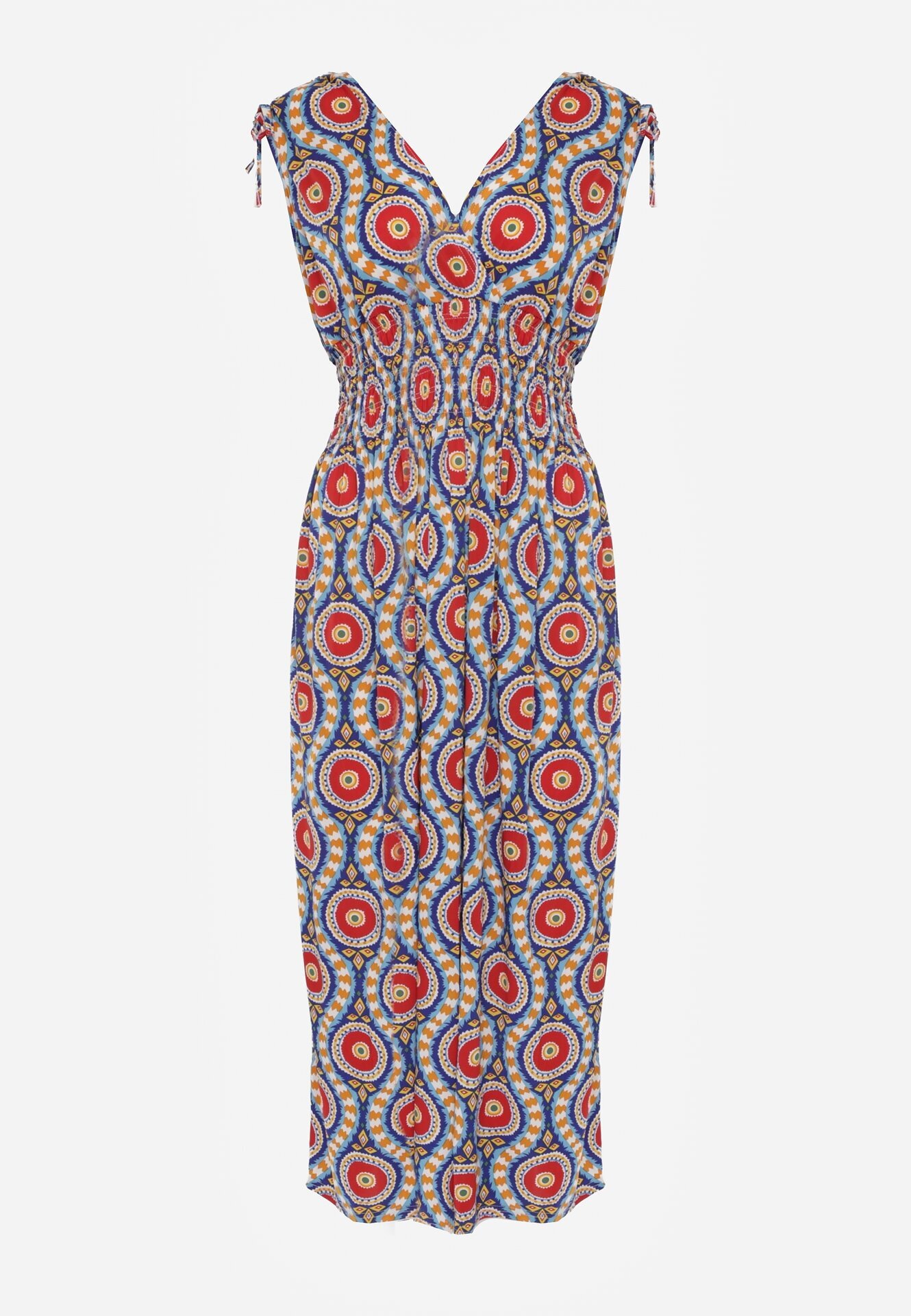  Rochie Albastru-Roșie Cloche Maxi cu elastic în talie Branna