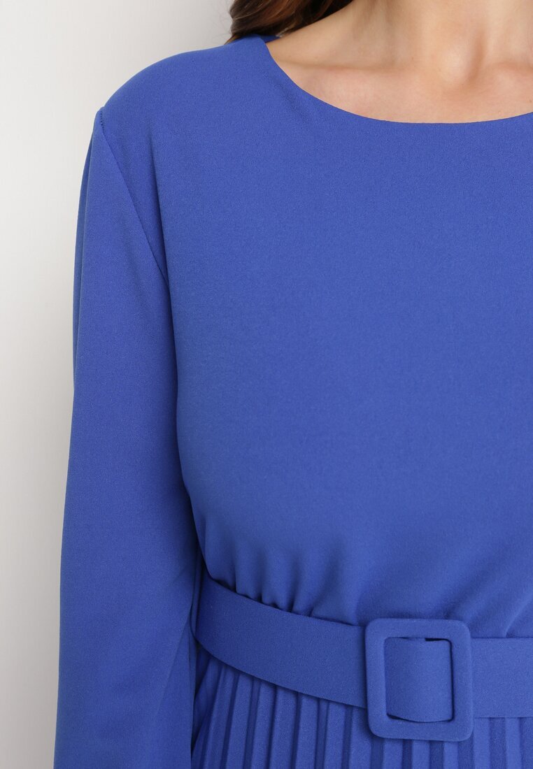  Rochie Bleumarin Midi cu fustă plisată și cordon Ondinetta