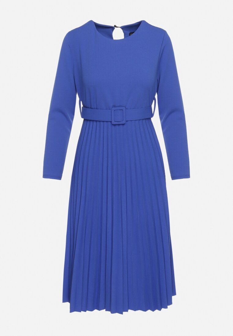  Rochie Bleumarin Midi cu fustă plisată și cordon Ondinetta