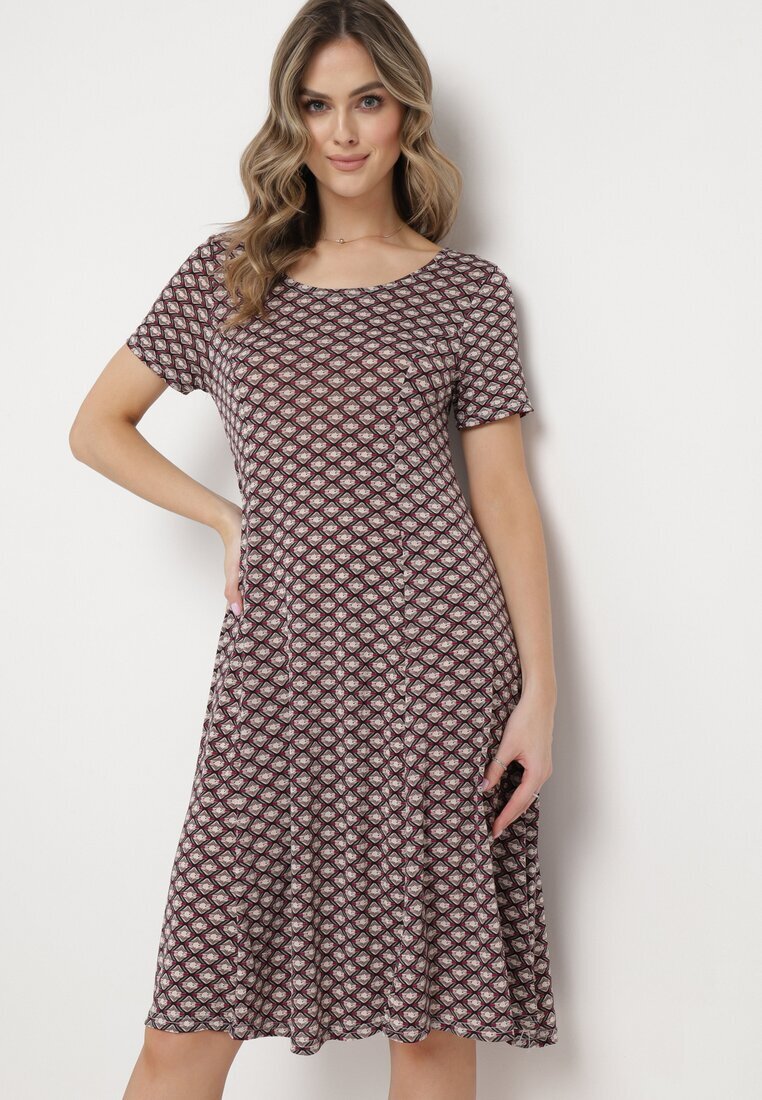  Rochie Bordo-Bej de vară din viscoză cu model mozaic Ivalia