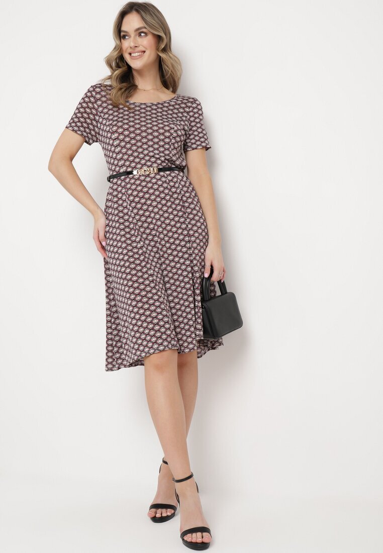  Rochie Bordo-Bej de vară din viscoză cu model mozaic Ivalia