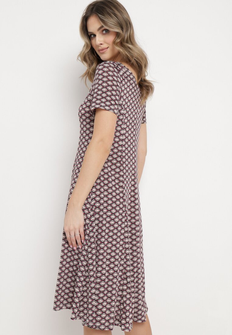  Rochie Bordo-Bej de vară din viscoză cu model mozaic Ivalia