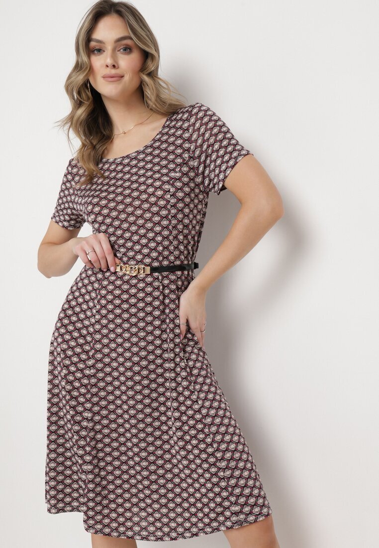  Rochie Bordo-Bej de vară din viscoză cu model mozaic Ivalia