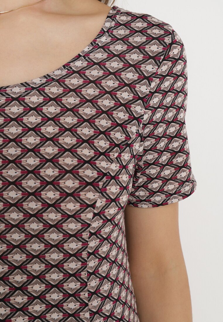  Rochie Bordo-Bej de vară din viscoză cu model mozaic Ivalia