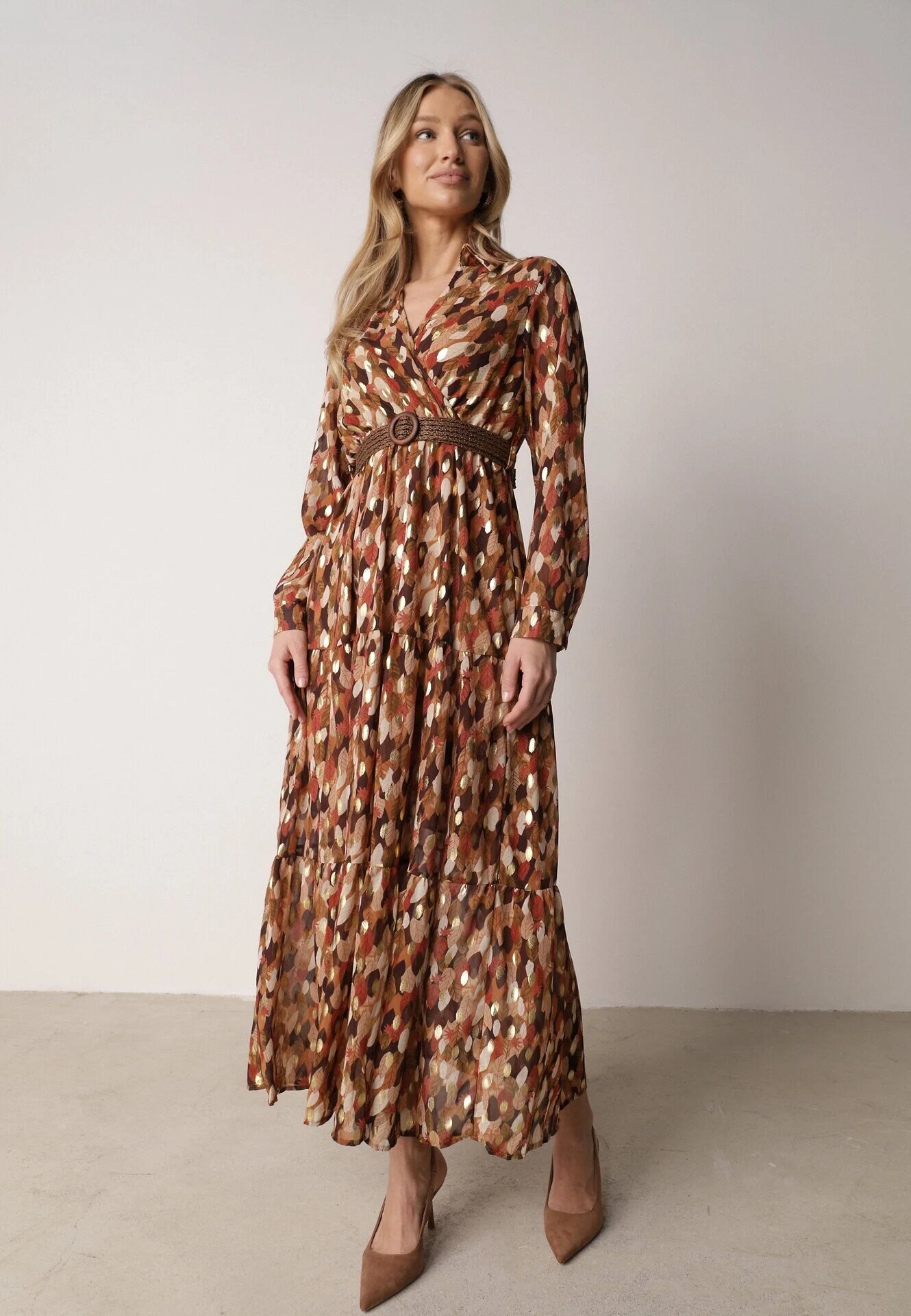  Rochie Camel Windom cu Imprimeu Strălucitor
