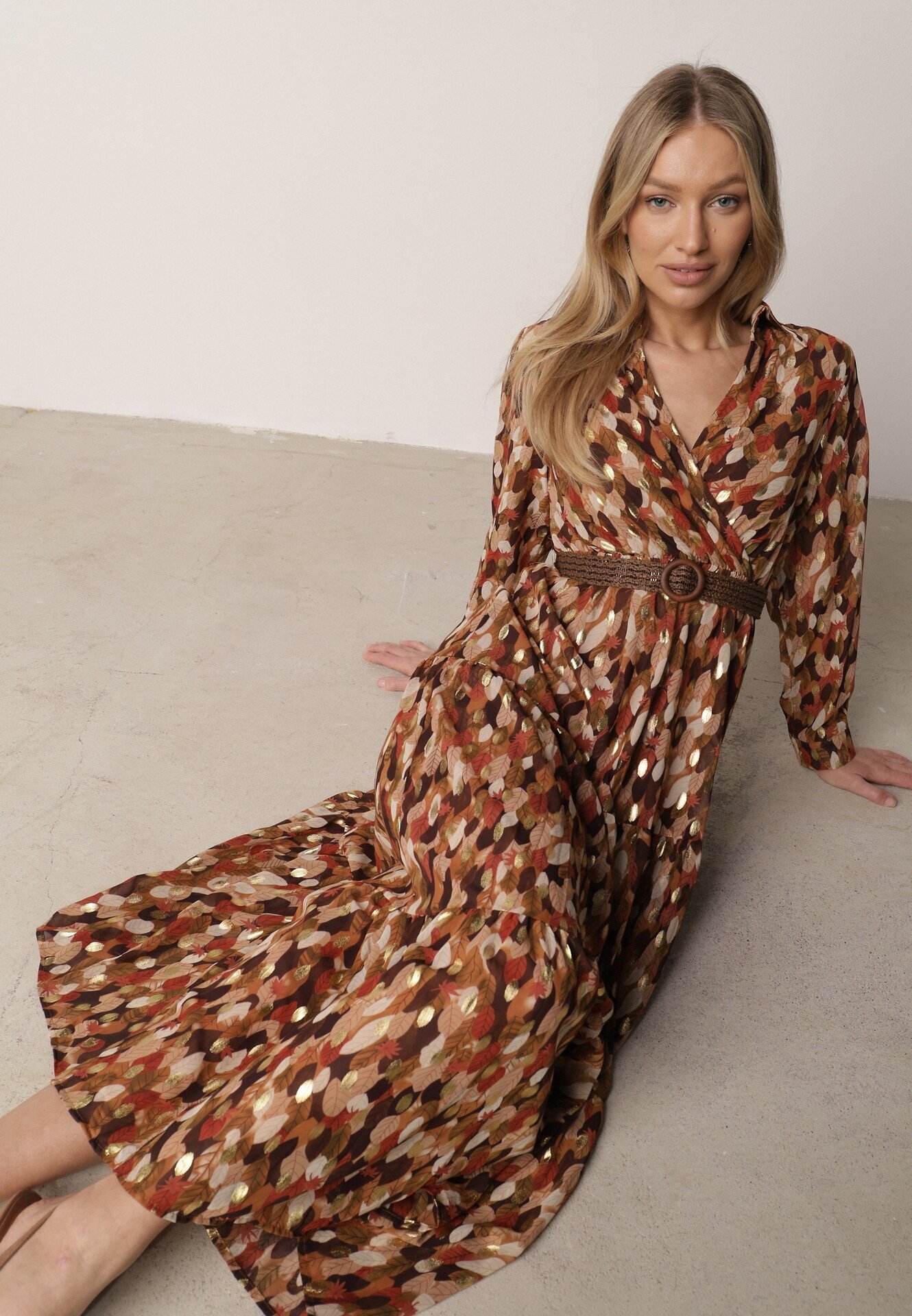  Rochie Camel Windom cu Imprimeu Strălucitor