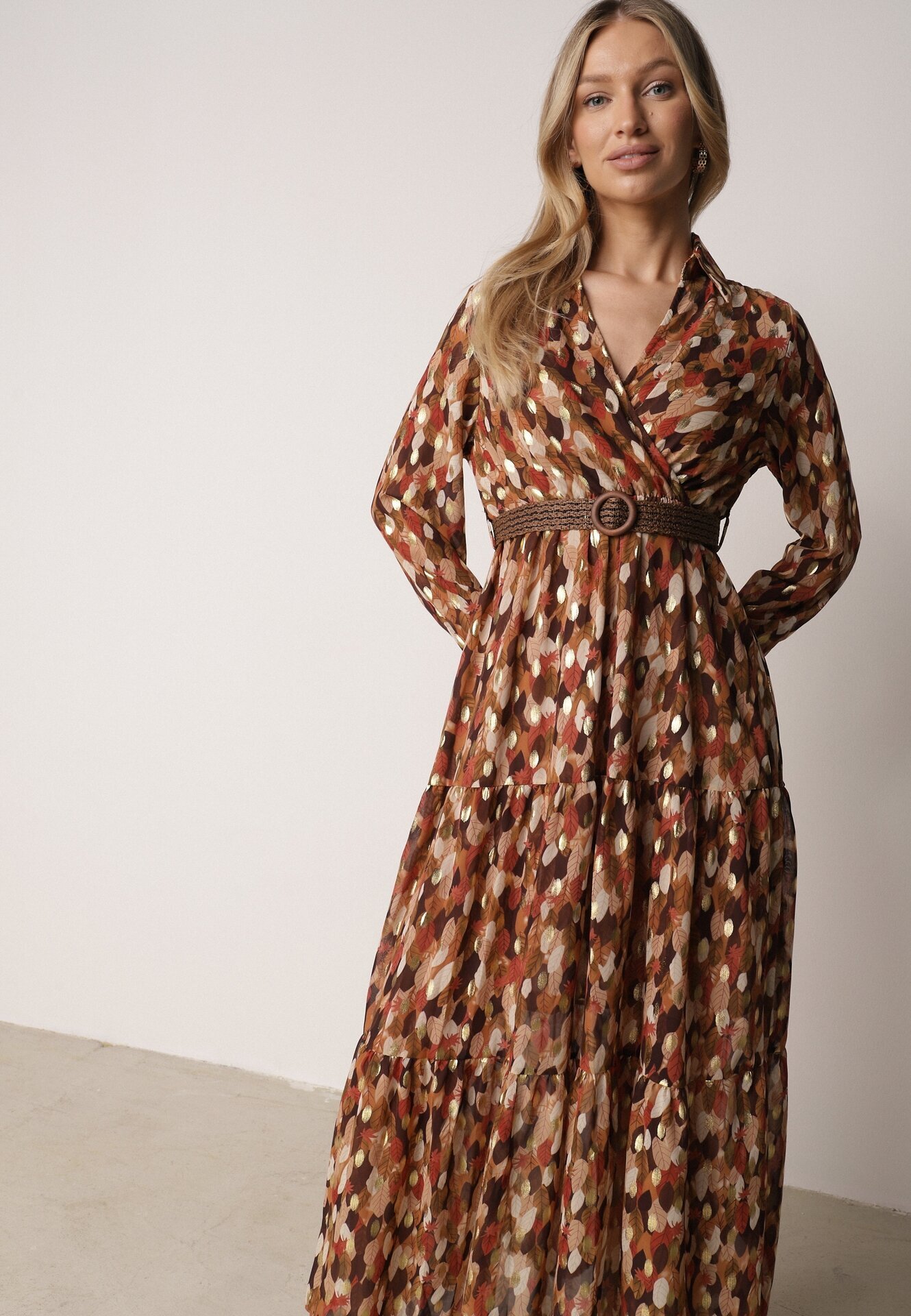  Rochie Camel Windom cu Imprimeu Strălucitor