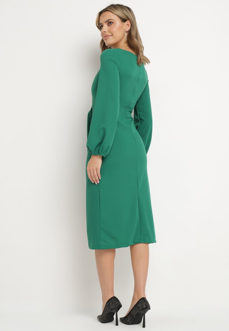  Rochie de cocktail Verde cu fustă petrecută și manșete elastice Felilena