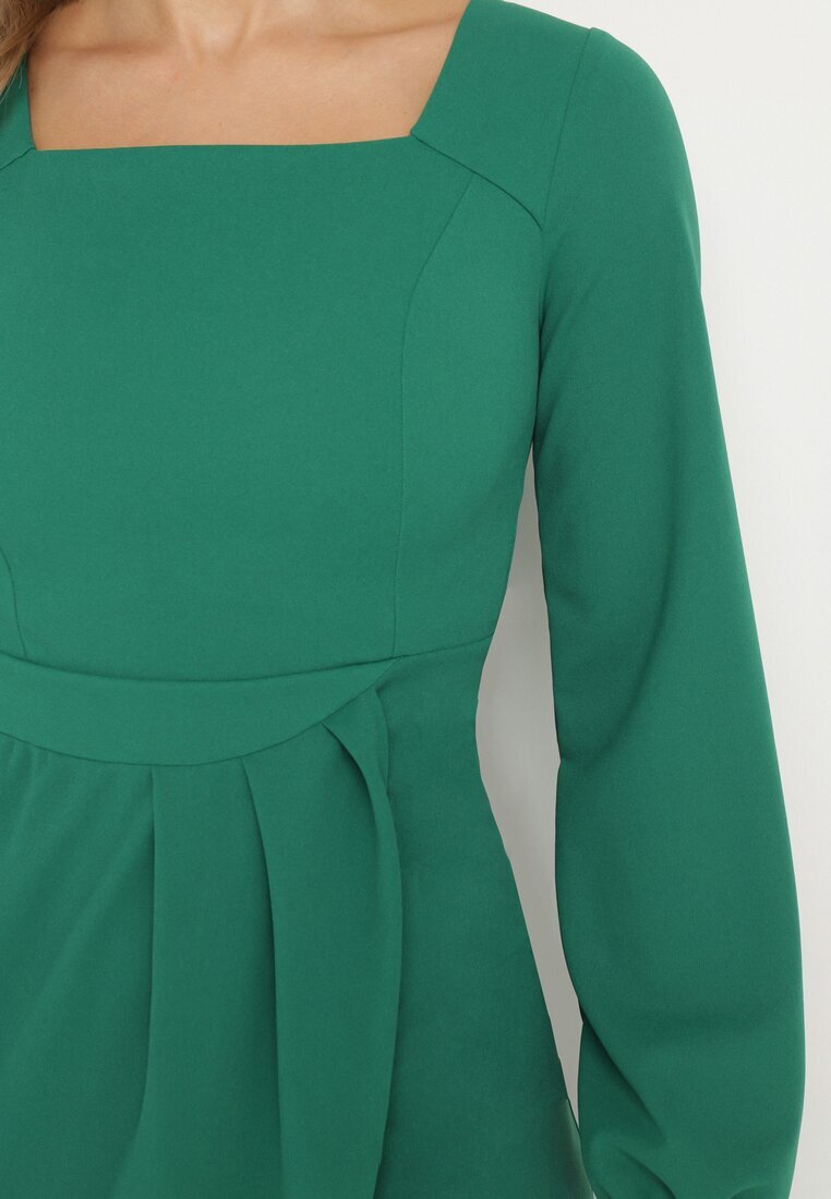  Rochie de cocktail Verde cu fustă petrecută și manșete elastice Felilena