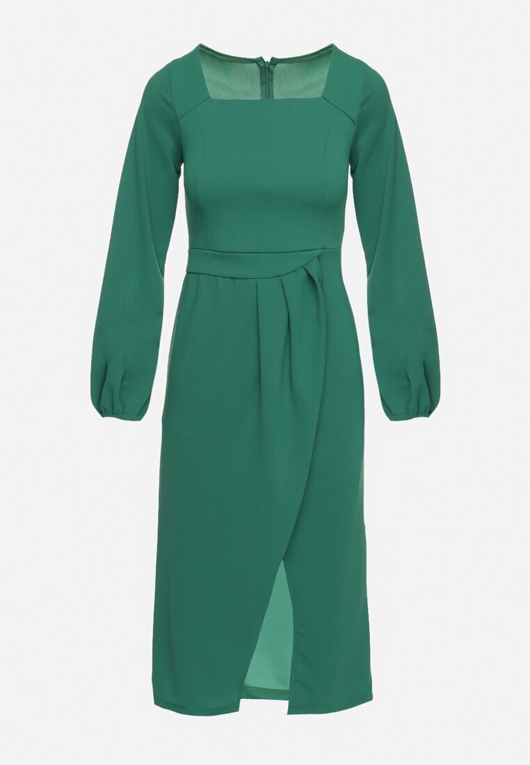  Rochie de cocktail Verde cu fustă petrecută și manșete elastice Felilena