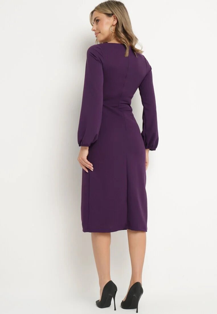  Rochie de cocktail Violet cu fustă petrecută și cu elastic la mâneci Felilena