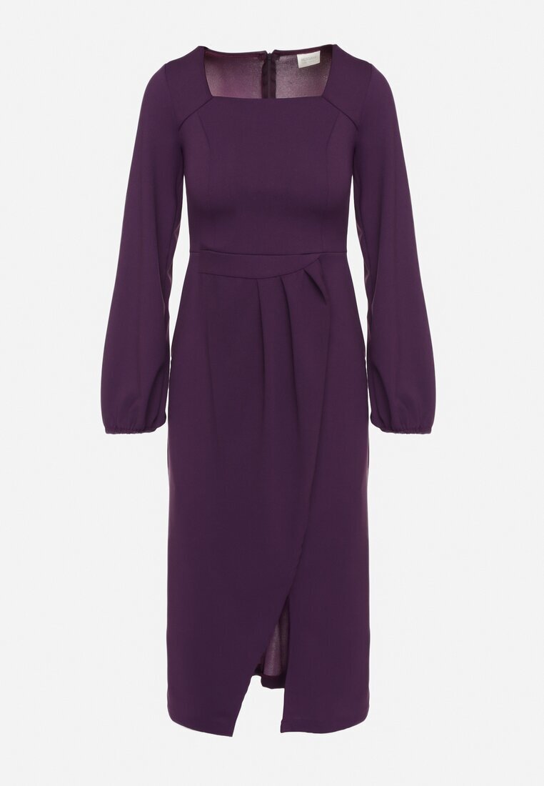  Rochie de cocktail Violet cu fustă petrecută și cu elastic la mâneci Felilena