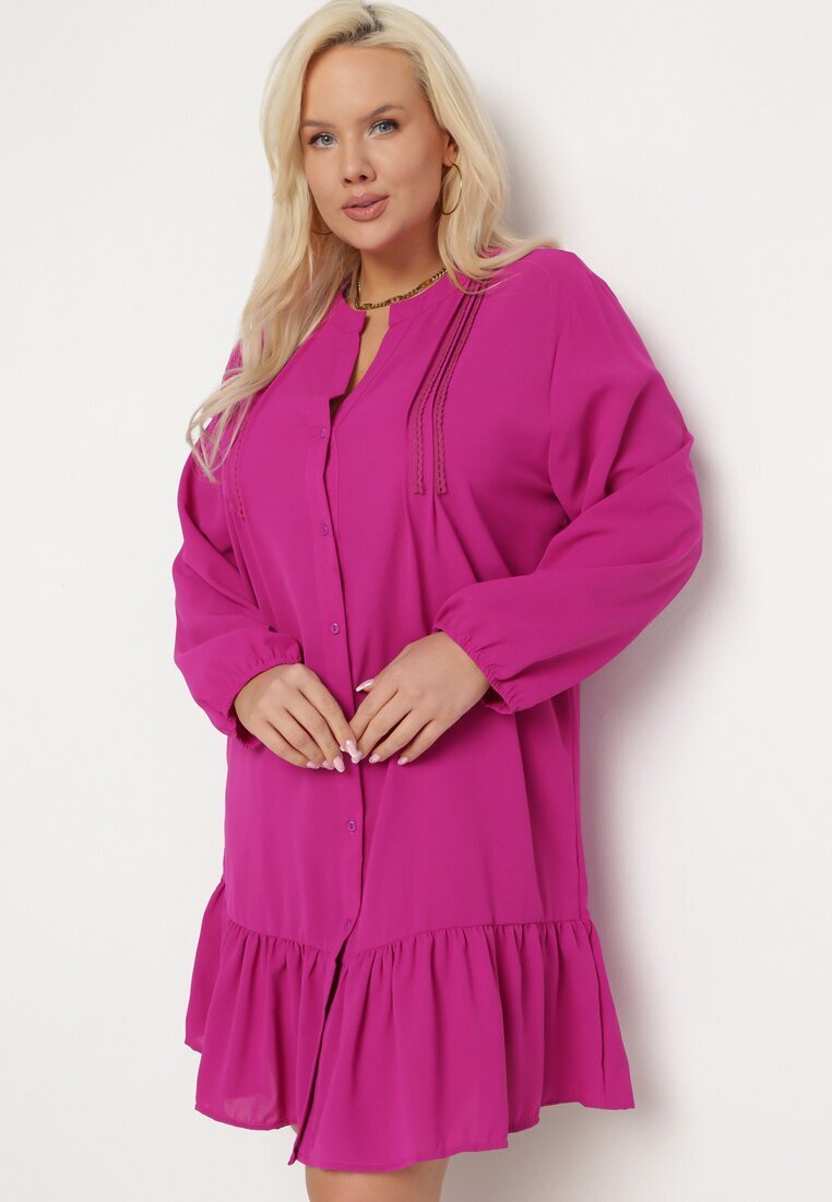  Rochie Mini Mov tip cămașă cu volan Brindel