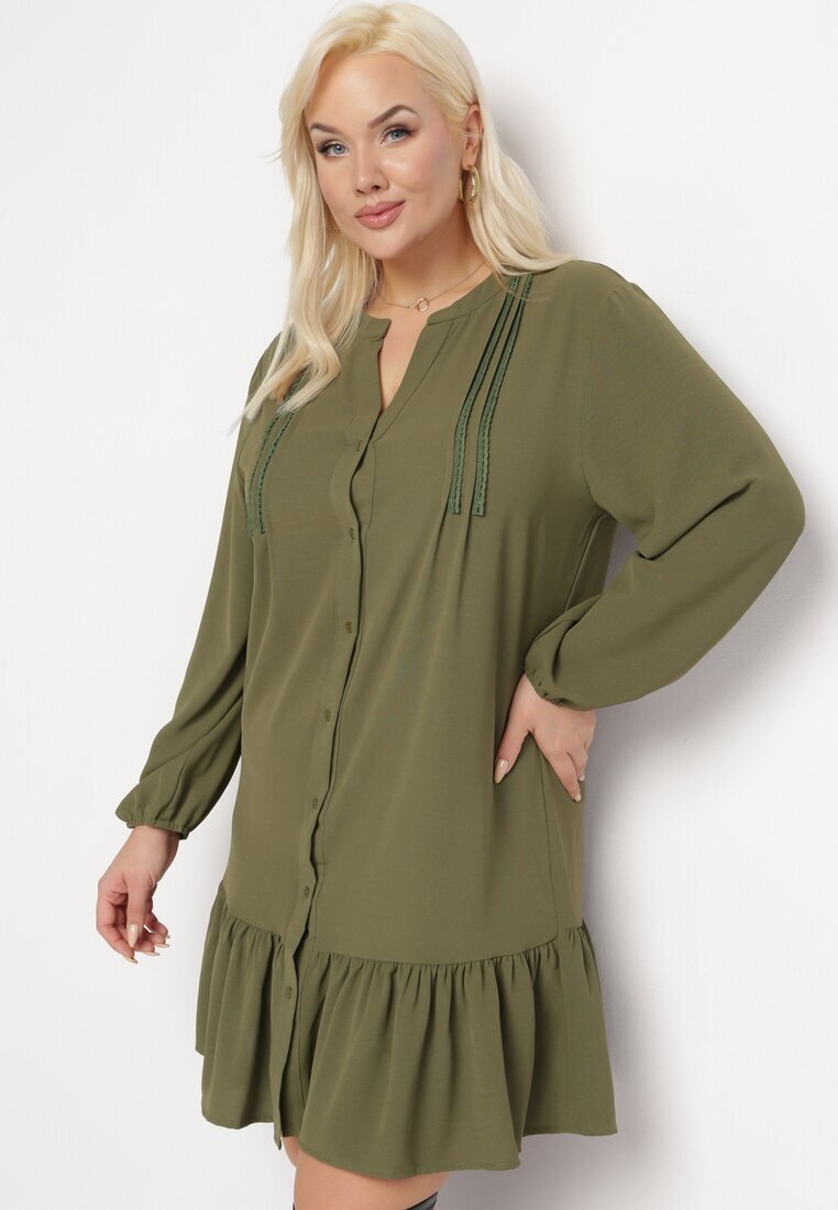  Rochie Mini Tip Cămașă Verde deschis cu Volănaș Brindel