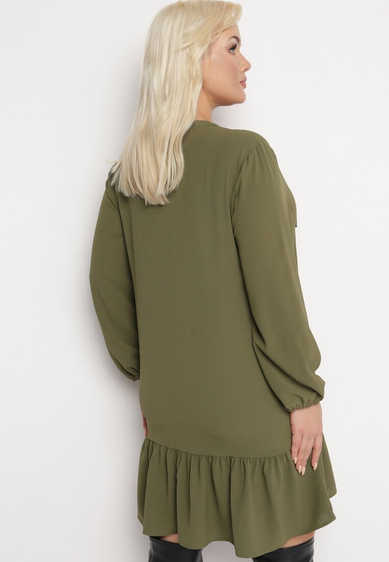  Rochie Mini Tip Cămașă Verde deschis cu Volănaș Brindel