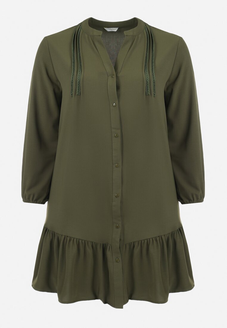  Rochie Mini Tip Cămașă Verde deschis cu Volănaș Brindel
