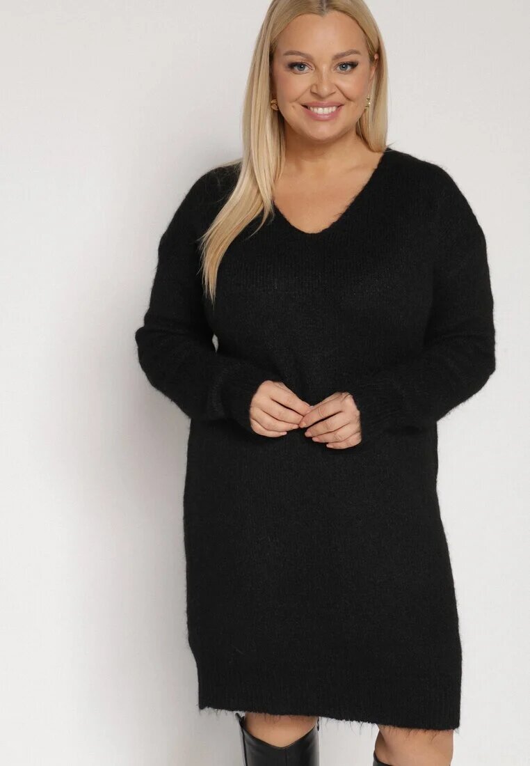  Rochie neagră din tricot cu amestec de lână cu croială dreaptă Esmerea