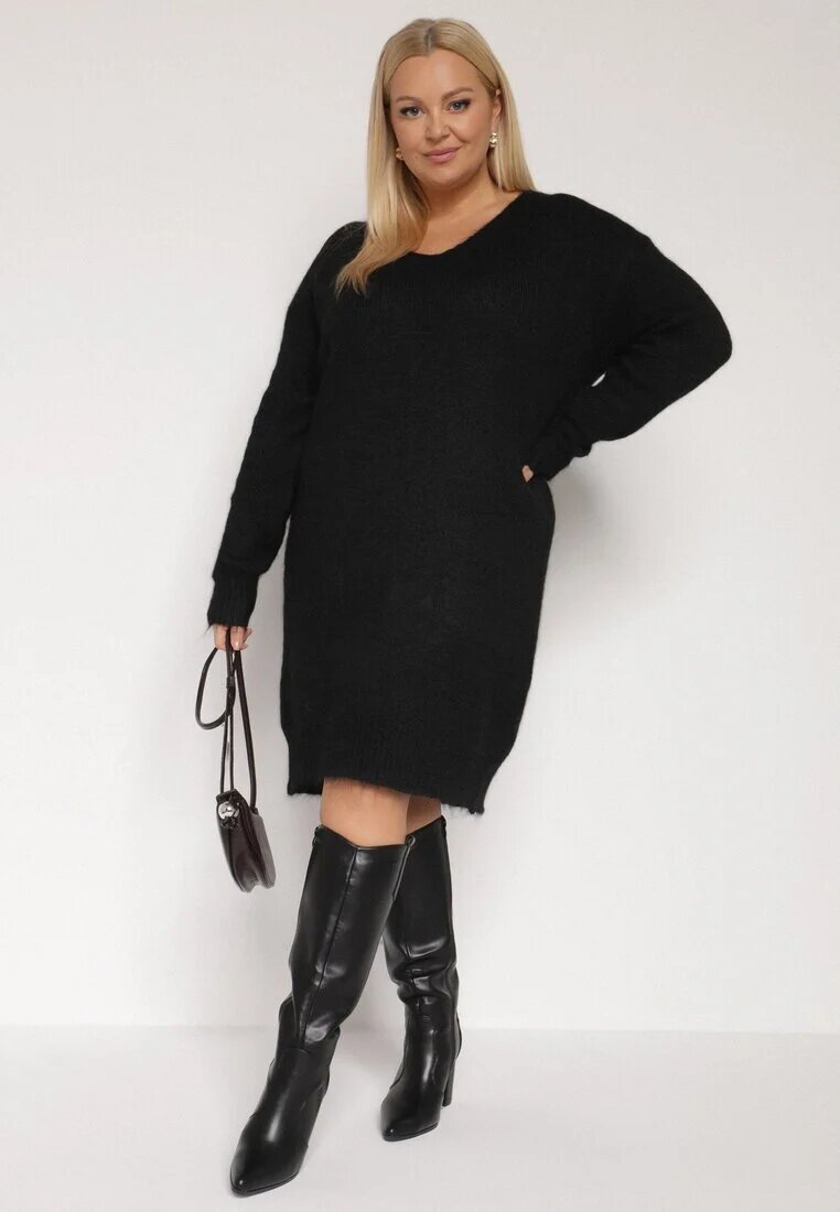  Rochie neagră din tricot cu amestec de lână cu croială dreaptă Esmerea
