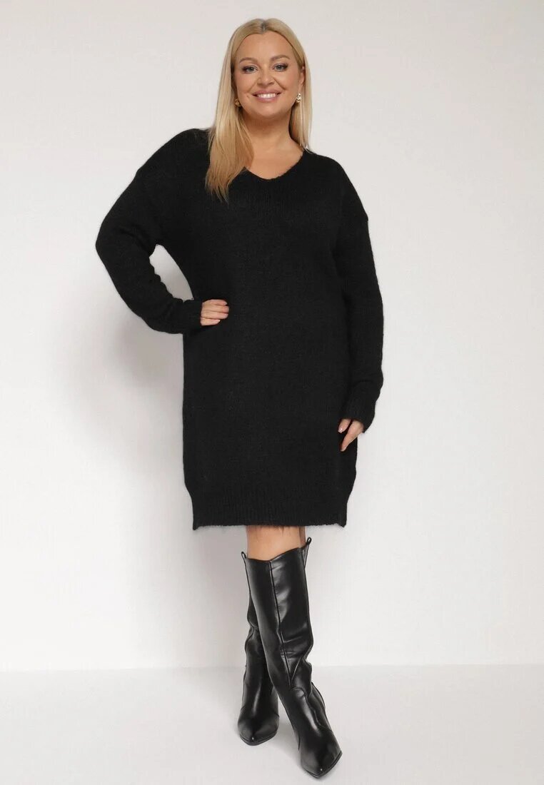  Rochie neagră din tricot cu amestec de lână cu croială dreaptă Esmerea