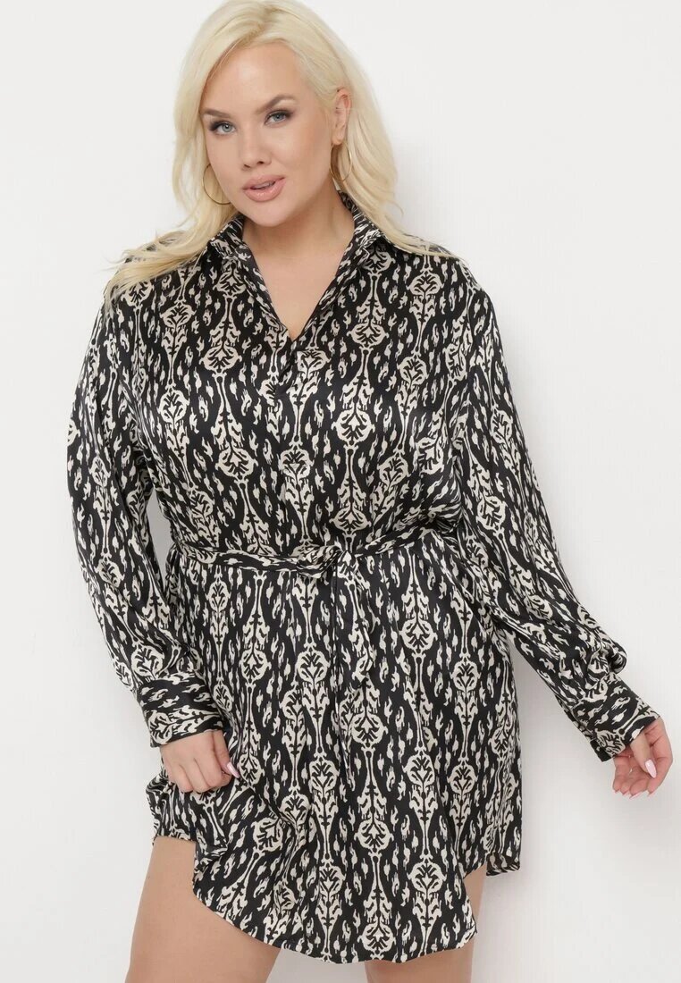  Rochie Neagră Tip cutie Mini cu Curea legată Hrina