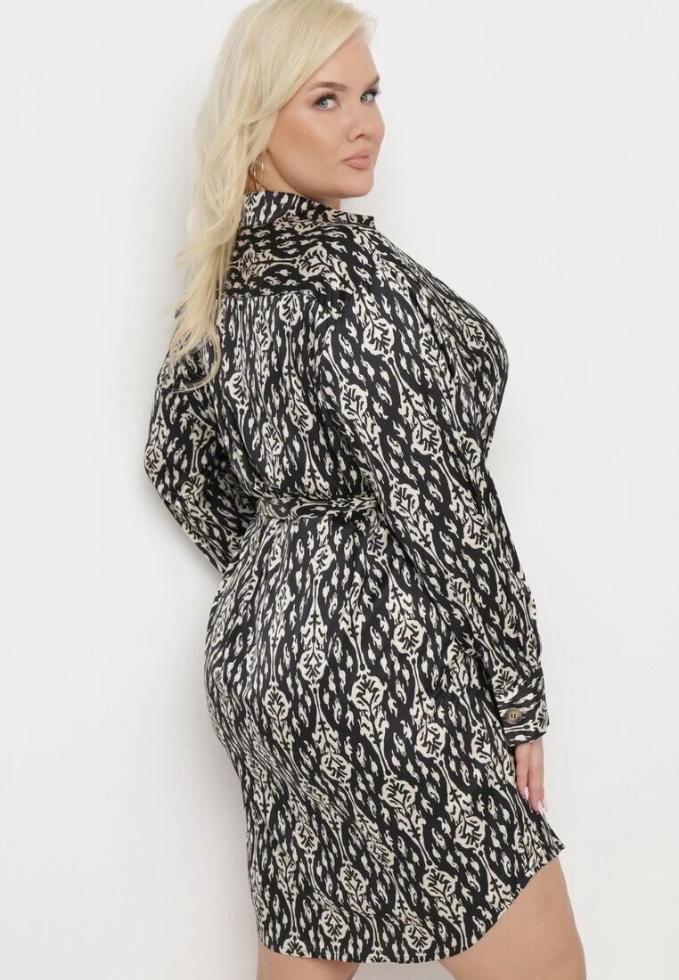  Rochie Neagră Tip cutie Mini cu Curea legată Hrina