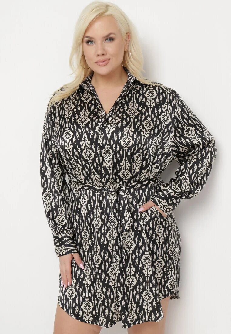 Rochie Neagră Tip cutie Mini cu Curea legată Hrina
