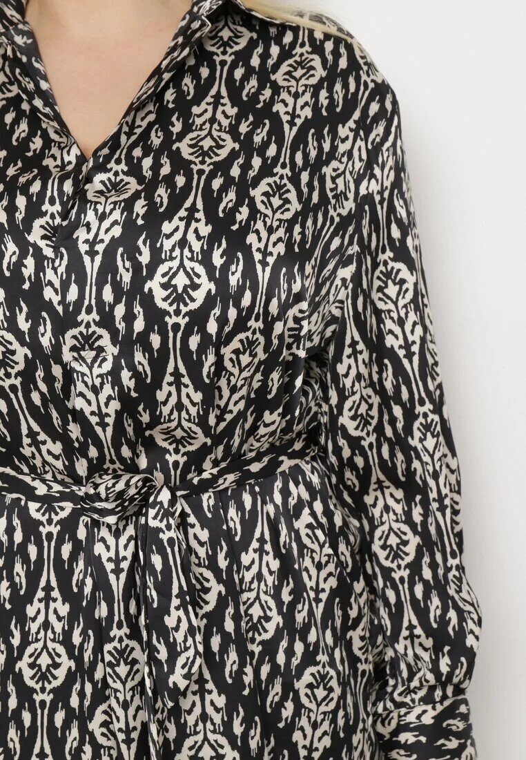  Rochie Neagră Tip cutie Mini cu Curea legată Hrina