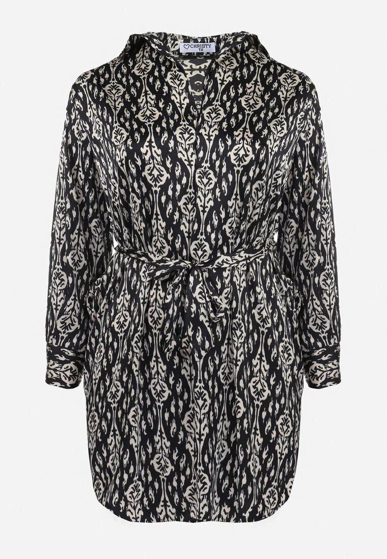  Rochie Neagră Tip cutie Mini cu Curea legată Hrina