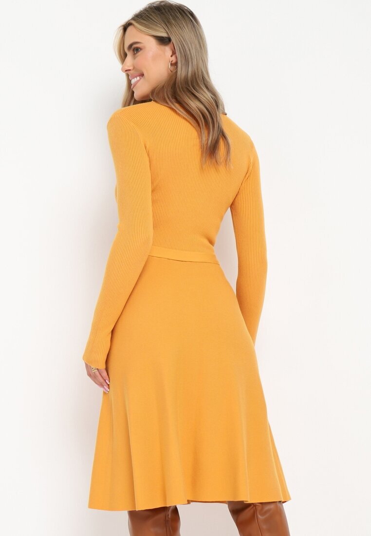  Rochie pulover Galbenă Cloș cu cordon legat Florentame