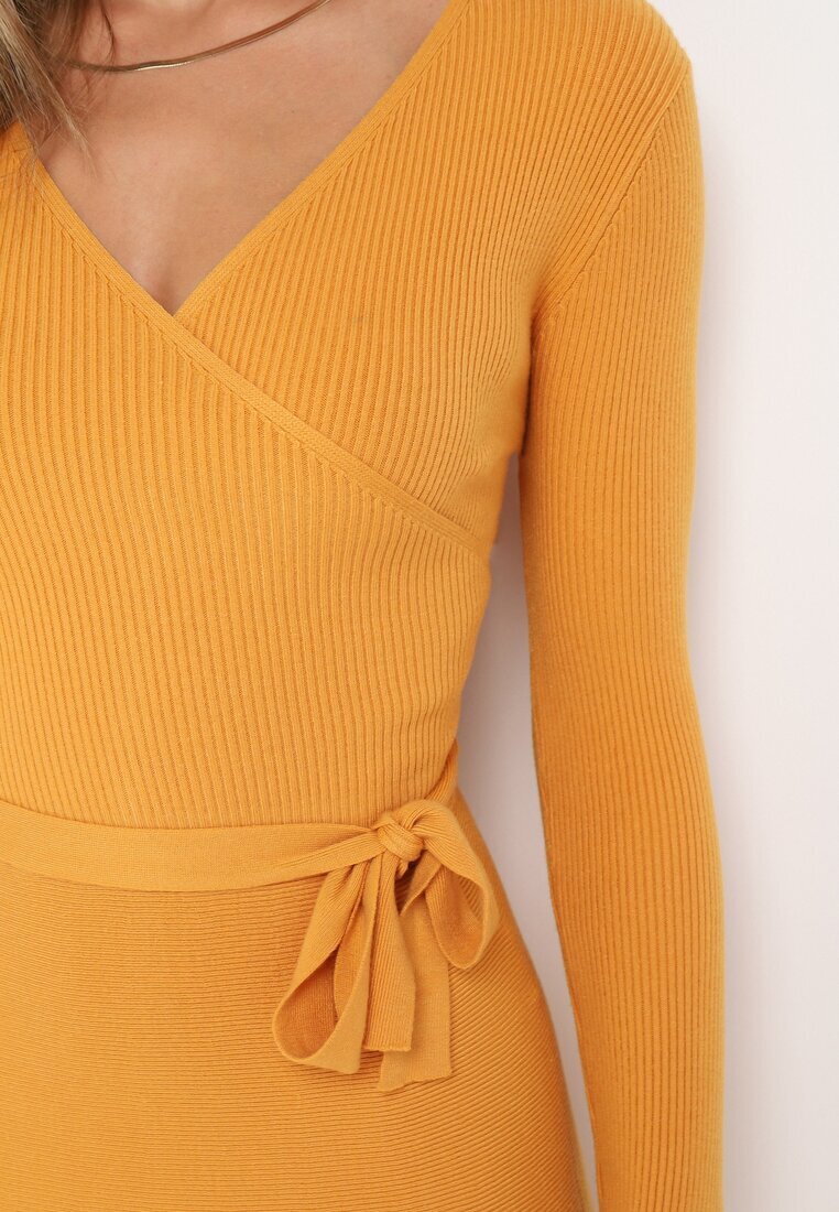  Rochie pulover Galbenă Cloș cu cordon legat Florentame