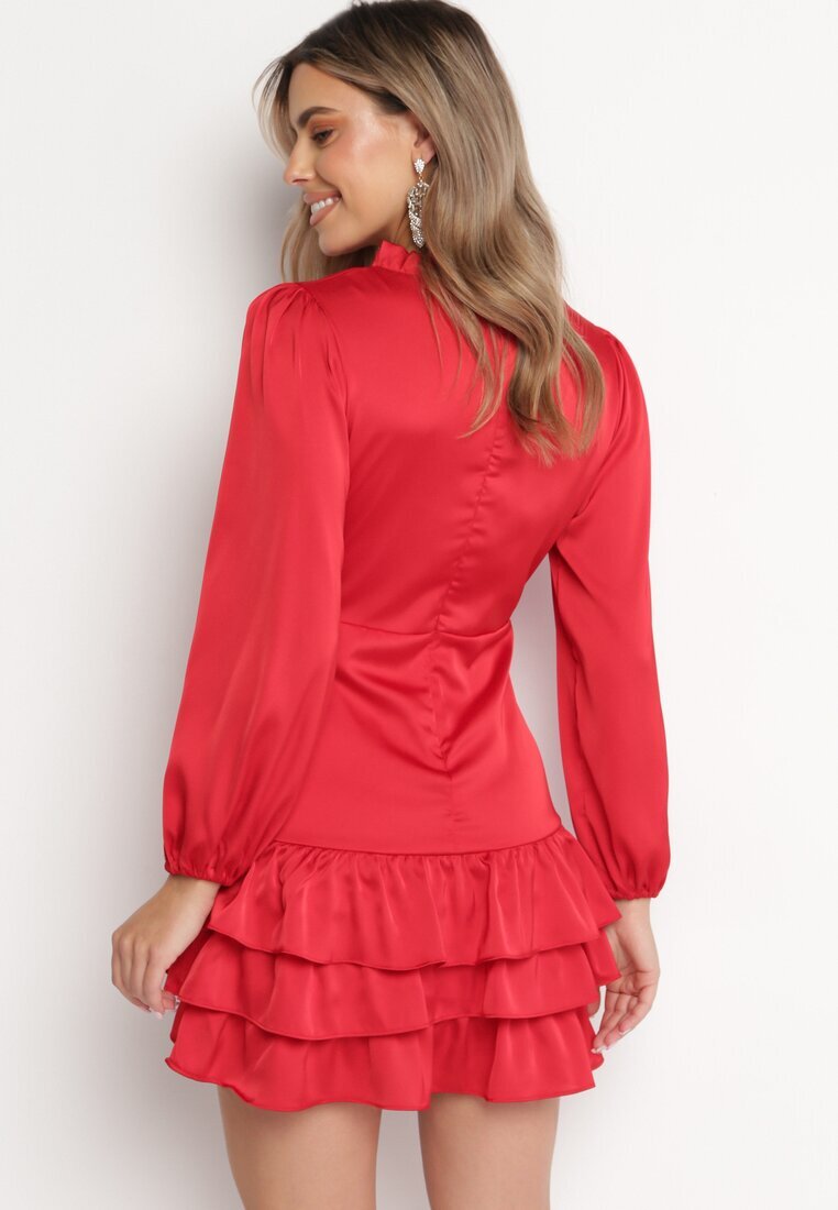  Rochie roșie petrecută mini cu volane Oledo