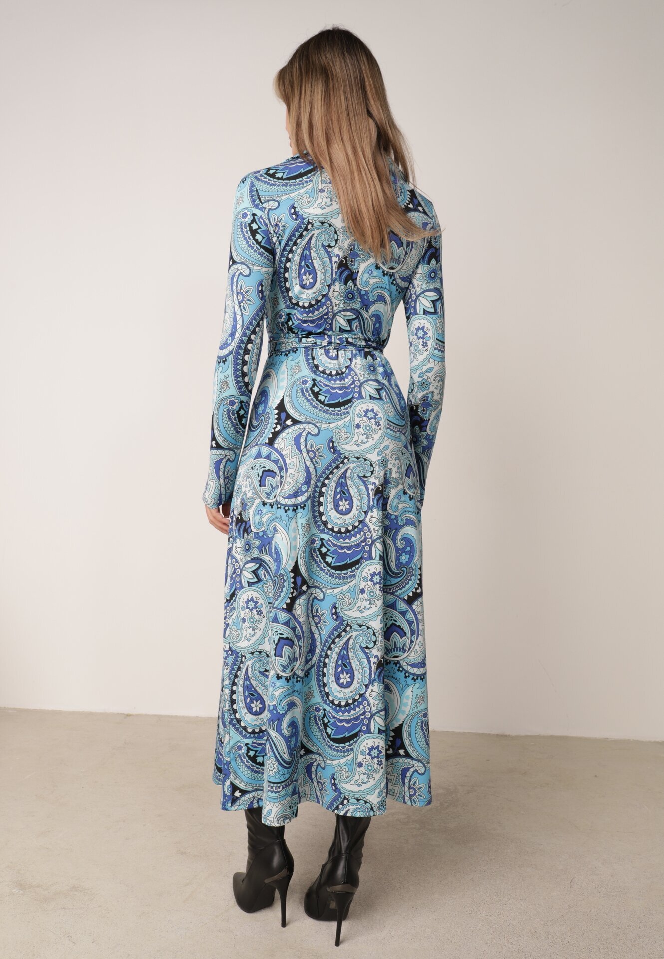  Rochie Tip plic Maxi Albastră cu Curea din material textil Jamiria
