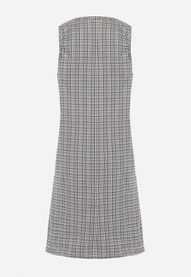  Rochie Trapezoidală Bej Mini în carouri cu nasturi bijuterie Curumen