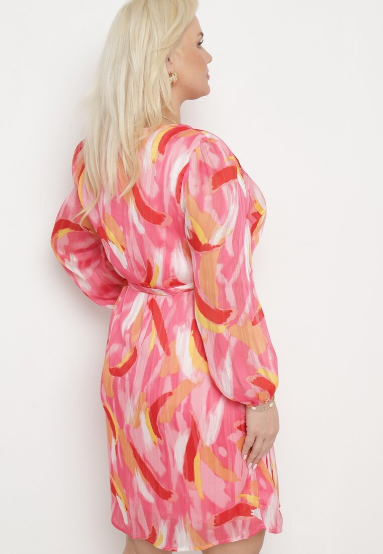  Rochie Trapezoidală Fuchsia cu mânecă lungă și căptușeală Nadica